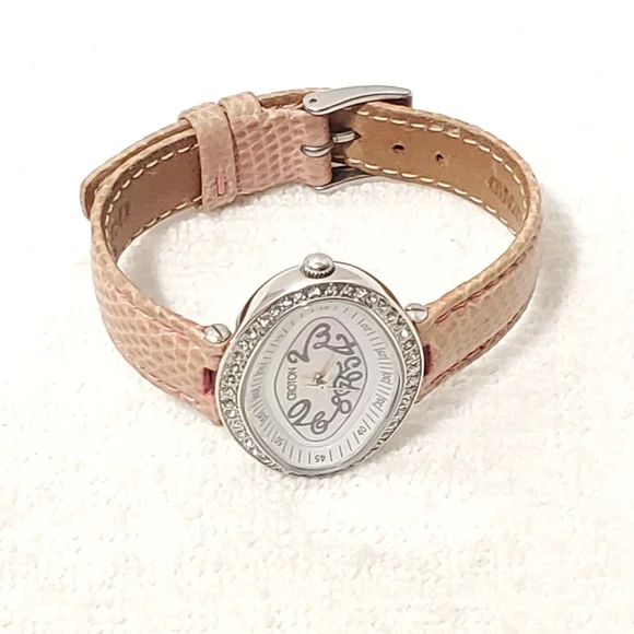 Croton Diamonds Bezel Women's Watch Pink Genuine Strap Mother Pearl Dial Vintage - Picture 5 of 12